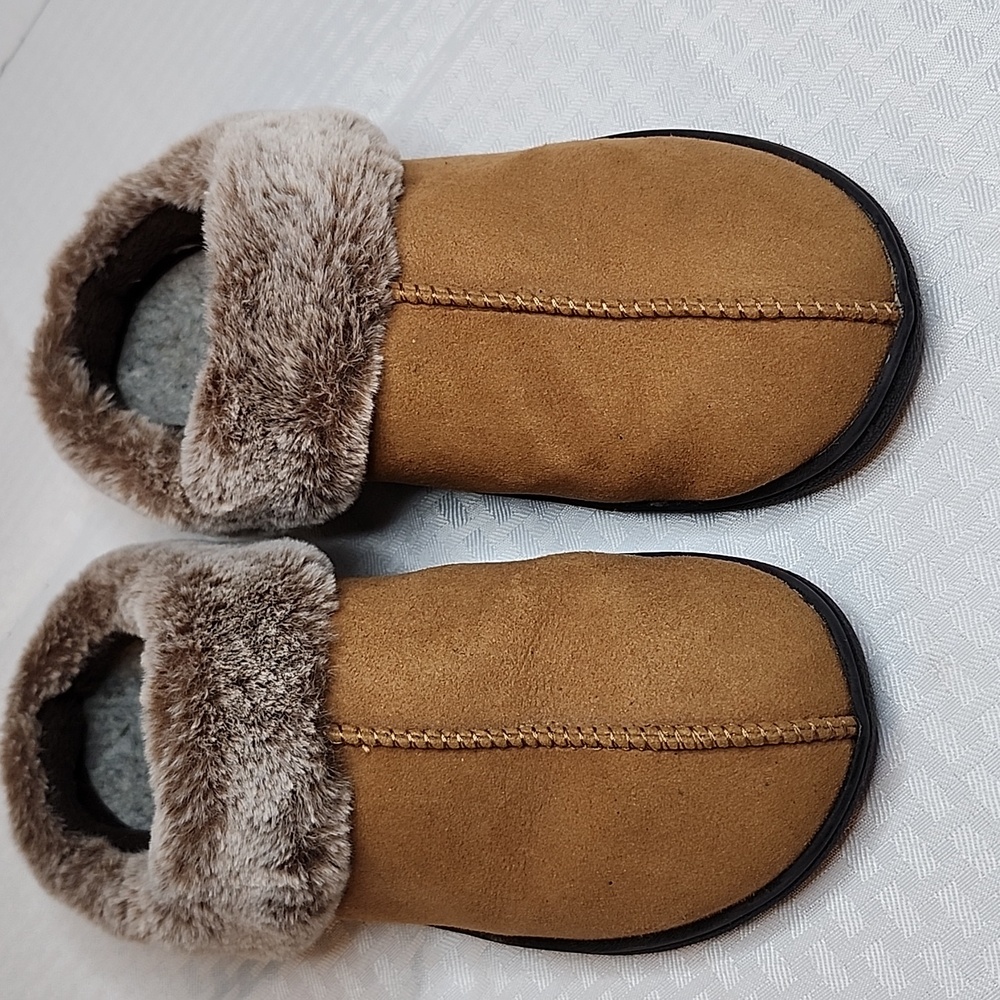 Powerstep Suede Clog Faux Fur Slippers NEW